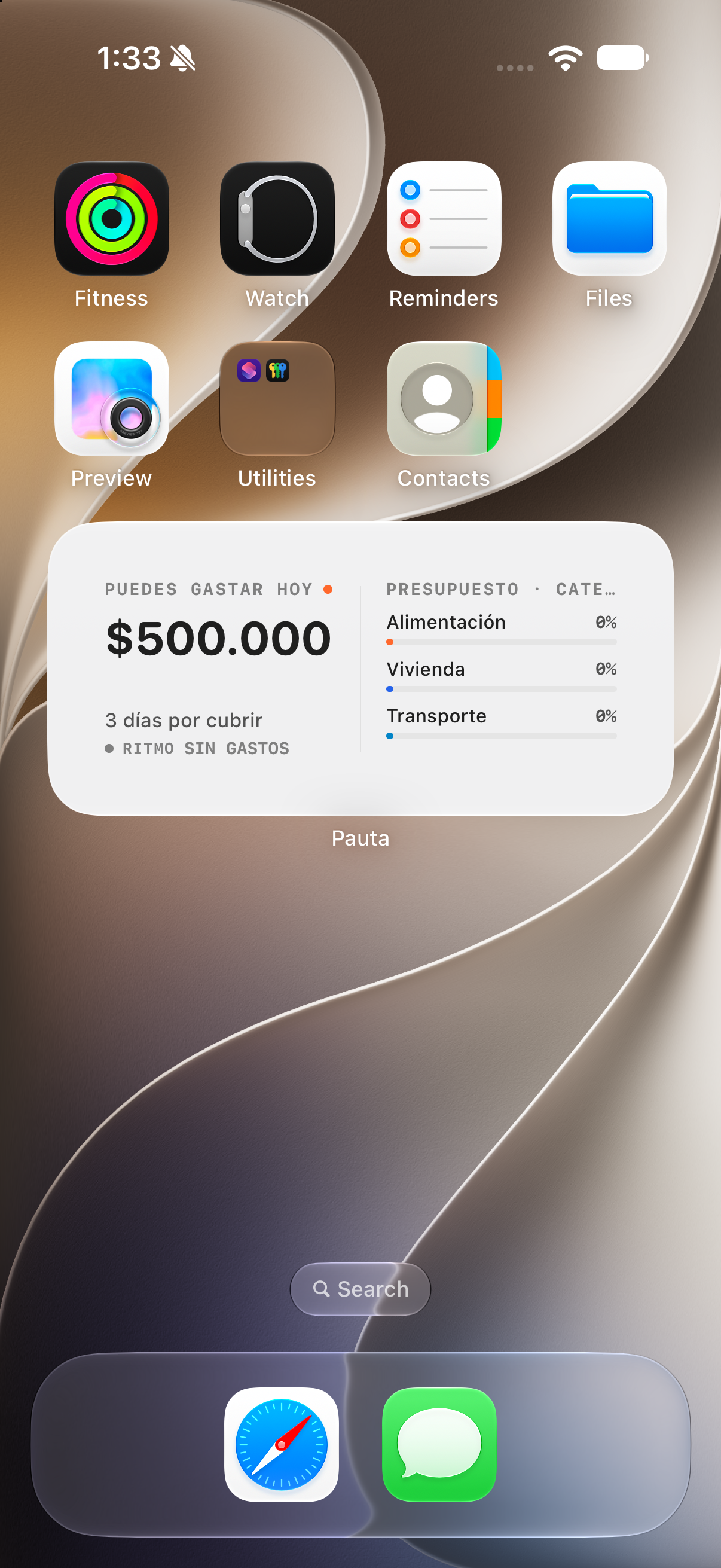 Widget mediano de Pauta en la pantalla de inicio